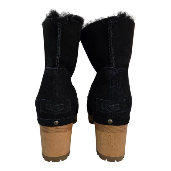 Ugg Thebes Black Suede Fur Lined Clog Boots Size 6 Chunky Platform Boho Winter - Picture 5 of 12